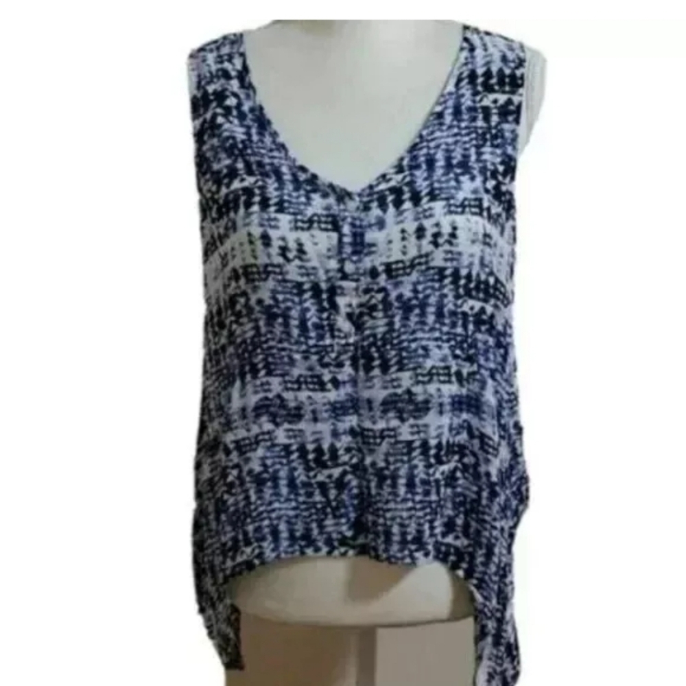 Dkny blue print top blouse size small